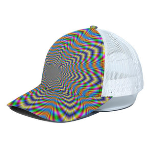 Octagonal Psychedelic Optical Illusion White Mesh Trucker Cap