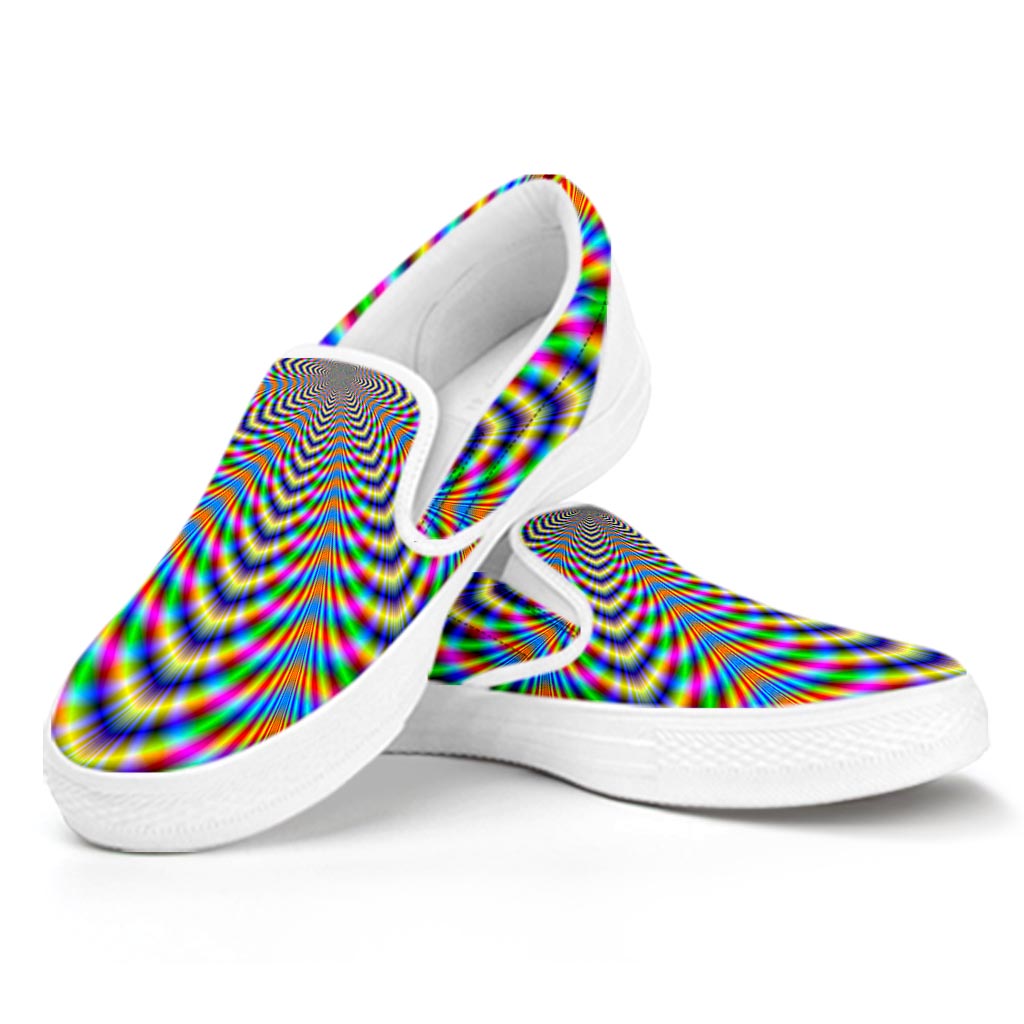 Octagonal Psychedelic Optical Illusion White Slip On Sneakers