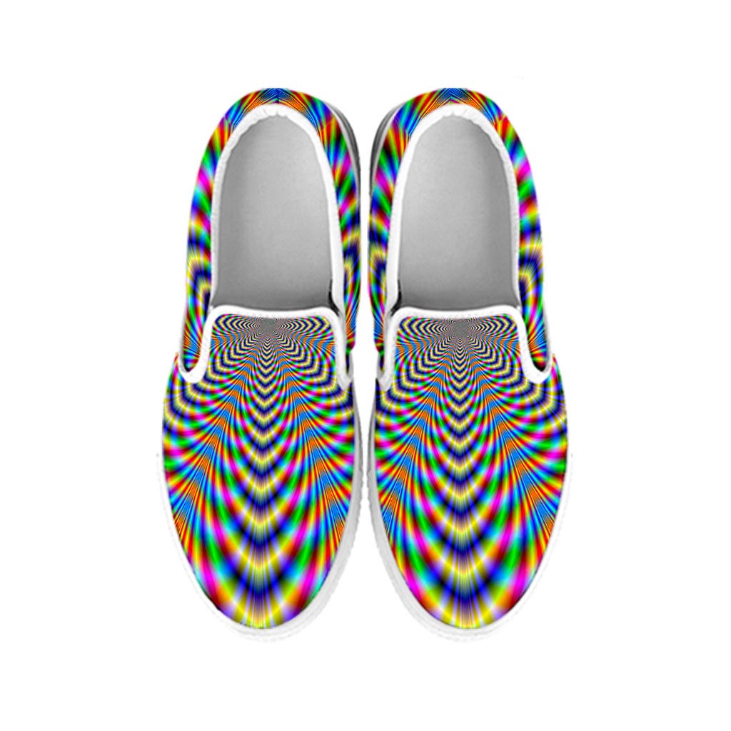 Octagonal Psychedelic Optical Illusion White Slip On Sneakers
