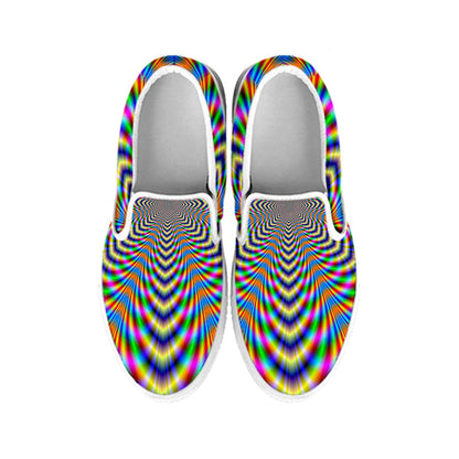 Octagonal Psychedelic Optical Illusion White Slip On Sneakers