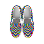 Octagonal Psychedelic Optical Illusion White Slip On Sneakers