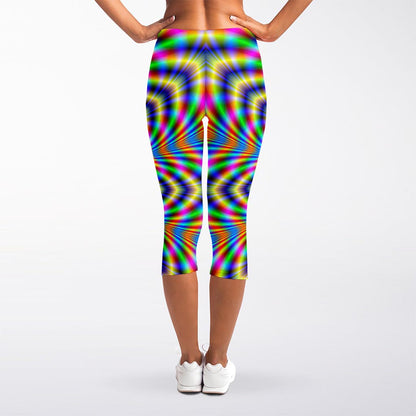 Octagonal Psychedelic Optical Illusion Women's Capri Leggings