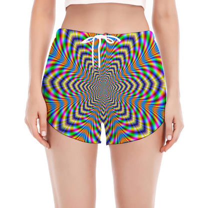 Octagonal Psychedelic Optical Illusion Women's Split Running Shorts