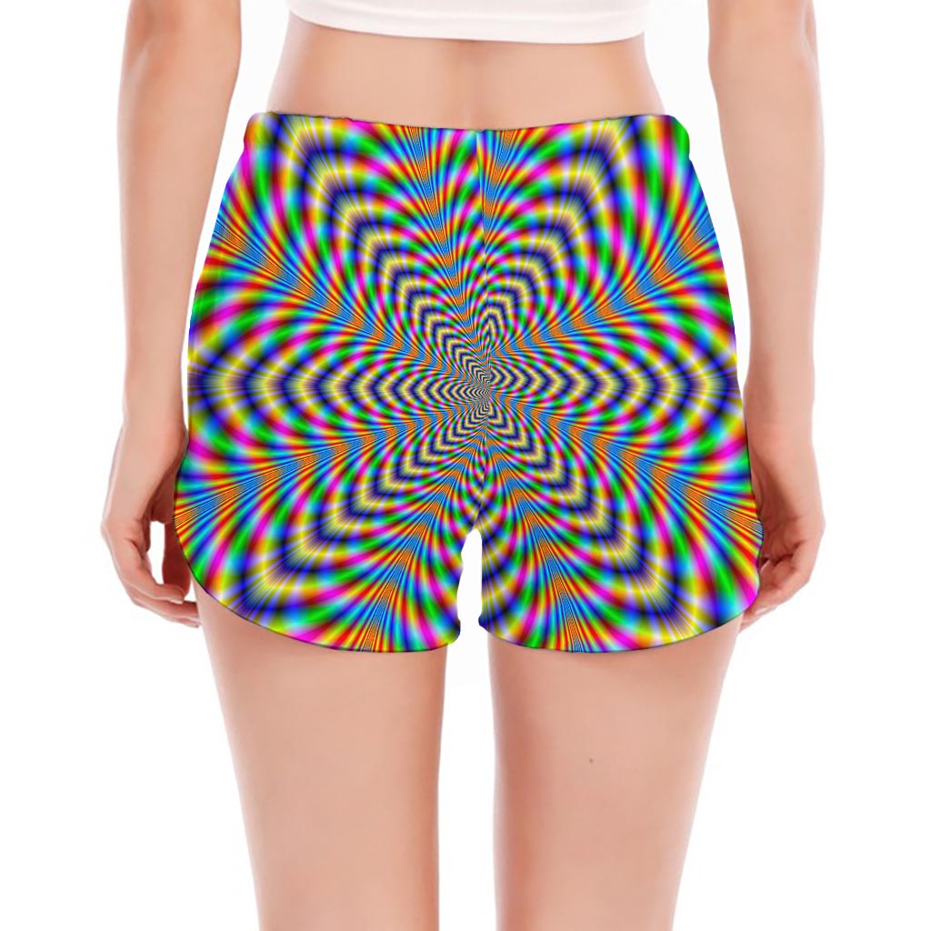Octagonal Psychedelic Optical Illusion Women's Split Running Shorts