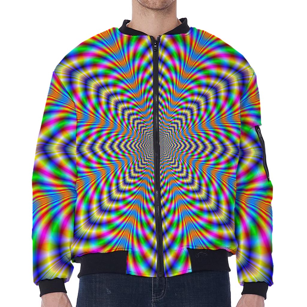 Octagonal Psychedelic Optical Illusion Zip Sleeve Bomber Jacket