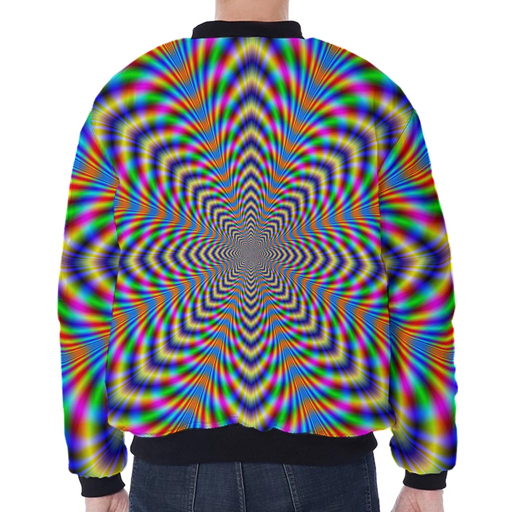 Octagonal Psychedelic Optical Illusion Zip Sleeve Bomber Jacket