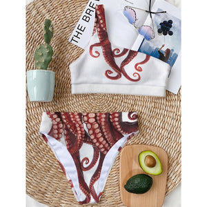 Octopus Tentacles Print One Shoulder Bikini Top