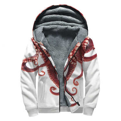 Octopus Tentacles Print Sherpa Lined Zip Up Hoodie