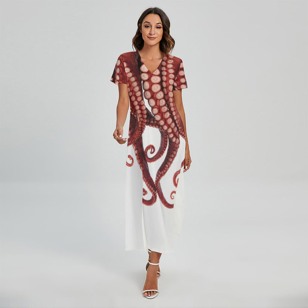 Octopus Tentacles Print Short Sleeve Maxi Dress