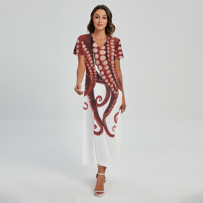Octopus Tentacles Print Short Sleeve Maxi Dress