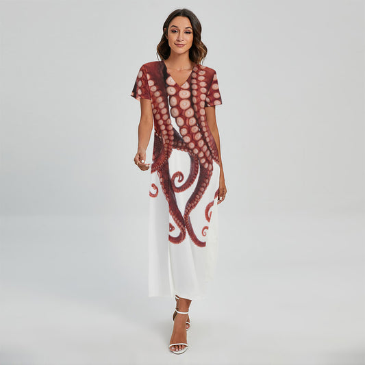 Octopus Tentacles Print Short Sleeve Maxi Dress