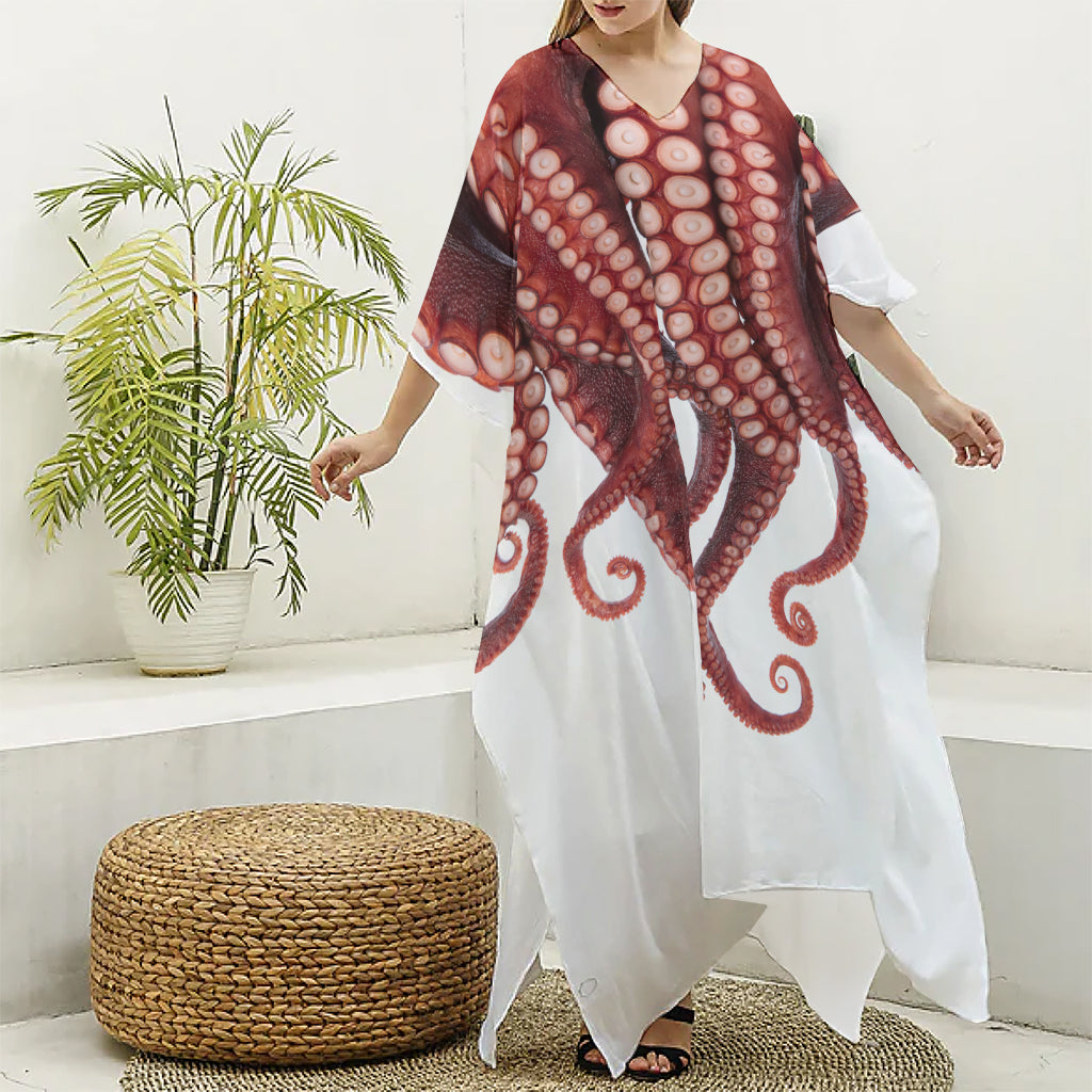 Octopus Tentacles Print Silk V-Neck Kaftan Dress