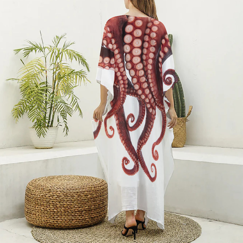 Octopus Tentacles Print Silk V-Neck Kaftan Dress