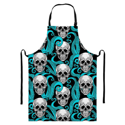 Octopus Tentacles Skull Pattern Print Bib Apron With Pocket