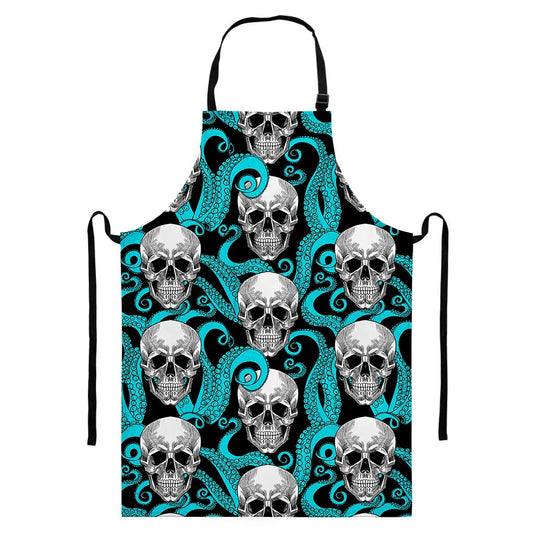 Octopus Tentacles Skull Pattern Print Bib Apron With Pocket
