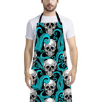 Octopus Tentacles Skull Pattern Print Bib Apron With Pocket
