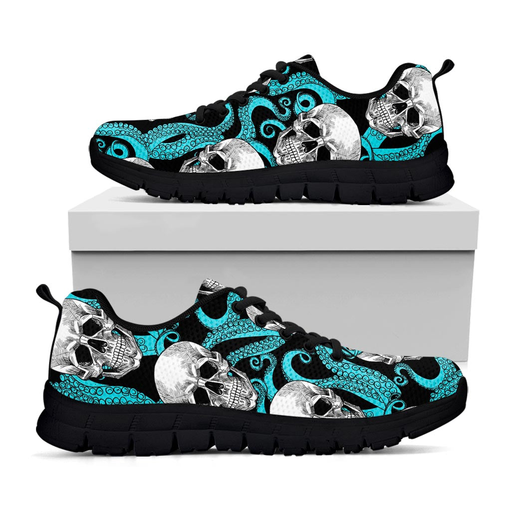 Octopus Tentacles Skull Pattern Print Black Running Shoes