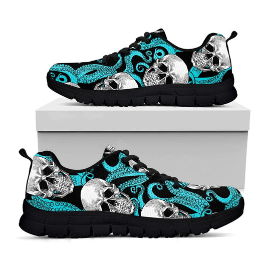 Octopus Tentacles Skull Pattern Print Black Running Shoes