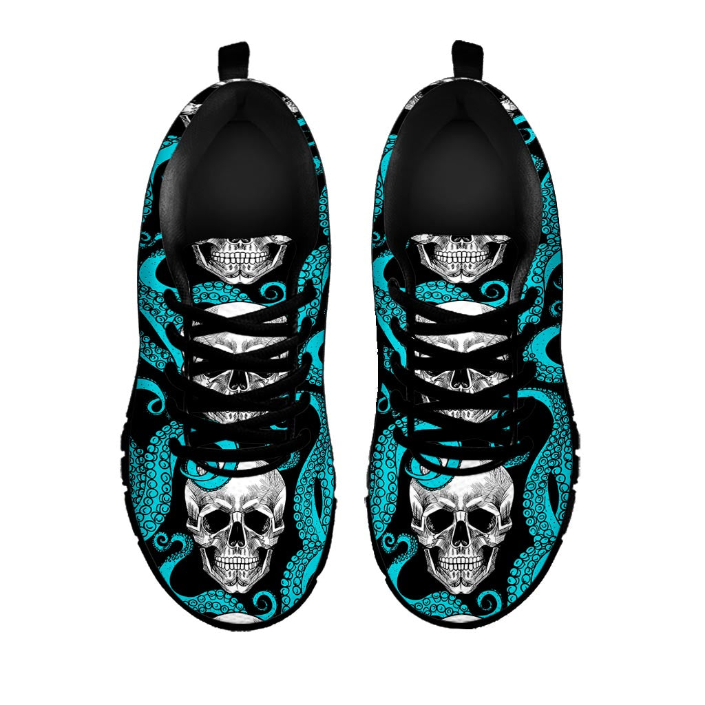 Octopus Tentacles Skull Pattern Print Black Running Shoes