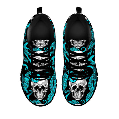 Octopus Tentacles Skull Pattern Print Black Running Shoes