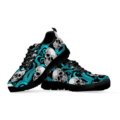 Octopus Tentacles Skull Pattern Print Black Running Shoes