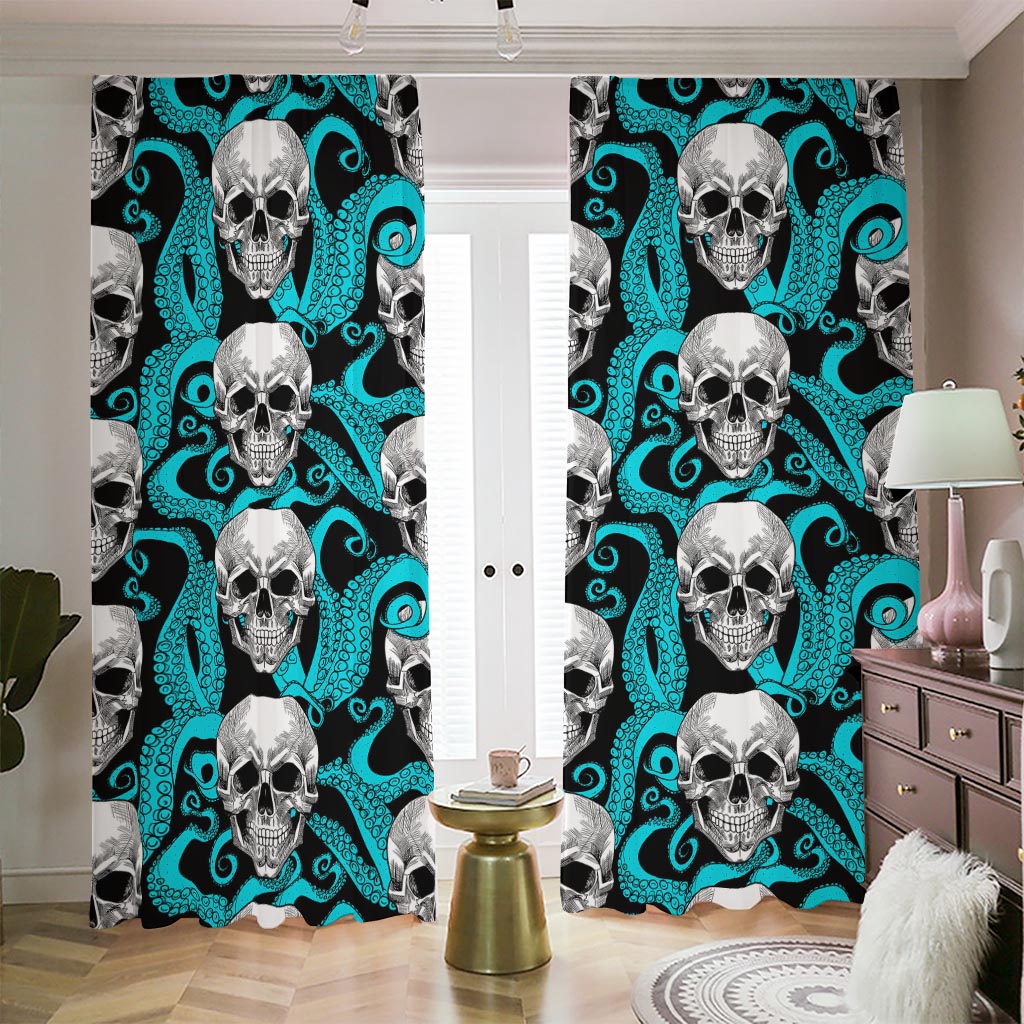 Octopus Tentacles Skull Pattern Print Blackout Pencil Pleat Curtains