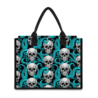 Octopus Tentacles Skull Pattern Print Canvas Tote Bag