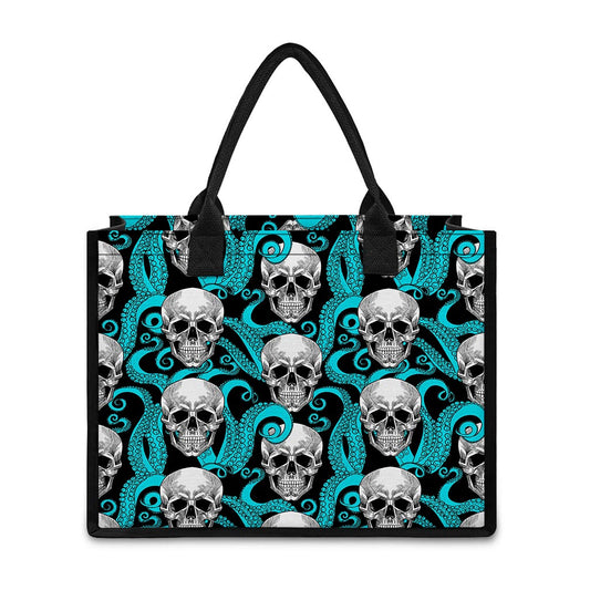 Octopus Tentacles Skull Pattern Print Canvas Tote Bag