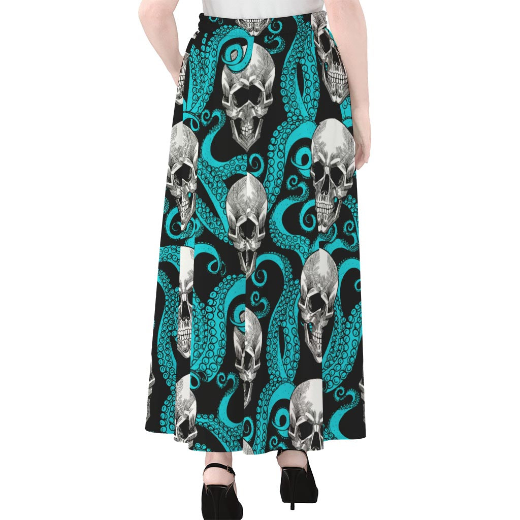 Octopus Tentacles Skull Pattern Print Chiffon Maxi Skirt