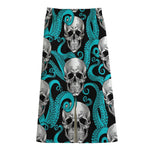 Octopus Tentacles Skull Pattern Print Cotton Front Slit Maxi Skirt