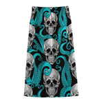 Octopus Tentacles Skull Pattern Print Cotton Front Slit Maxi Skirt