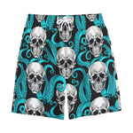 Octopus Tentacles Skull Pattern Print Cotton Shorts