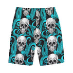 Octopus Tentacles Skull Pattern Print Cotton Shorts