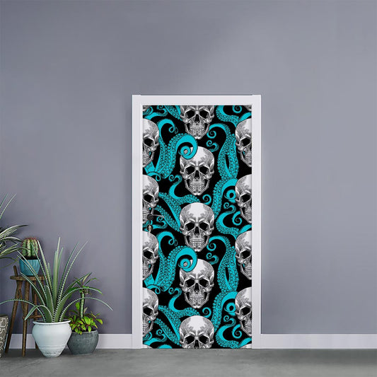 Octopus Tentacles Skull Pattern Print Door Sticker