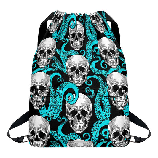Octopus Tentacles Skull Pattern Print Drawstring Backpack