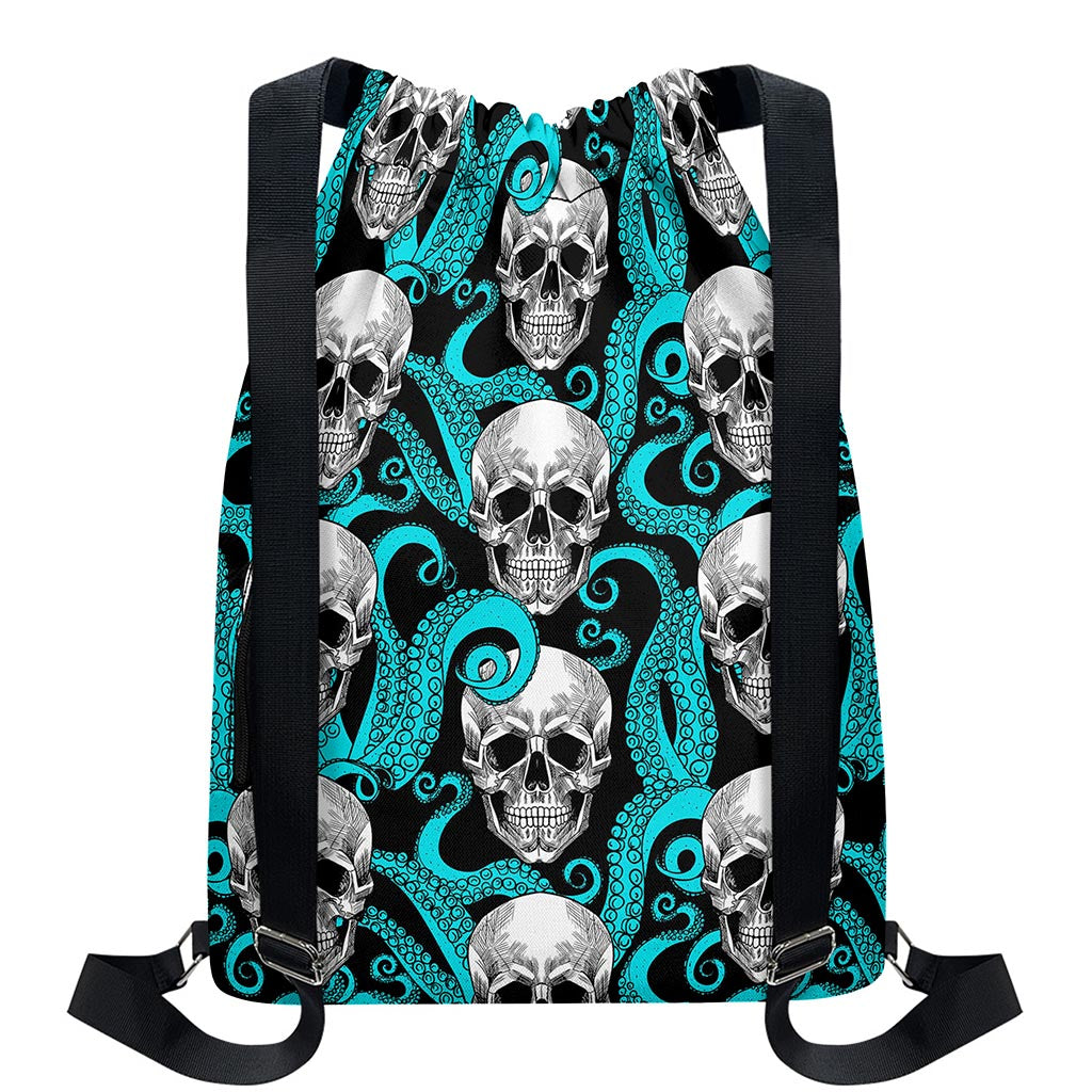 Octopus Tentacles Skull Pattern Print Drawstring Backpack