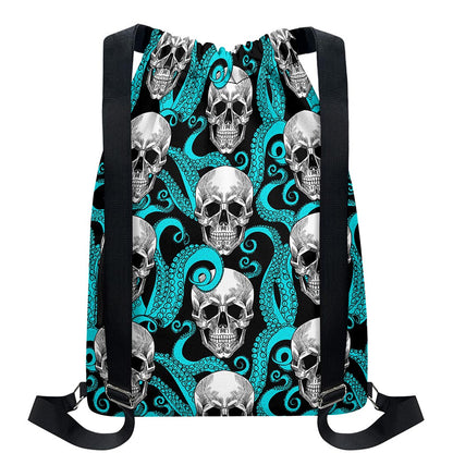 Octopus Tentacles Skull Pattern Print Drawstring Backpack