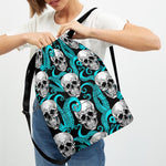 Octopus Tentacles Skull Pattern Print Drawstring Backpack