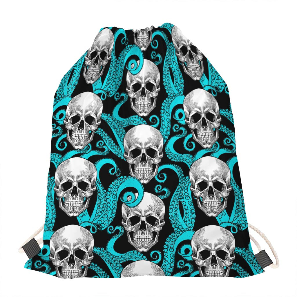 Octopus Tentacles Skull Pattern Print Drawstring Bag