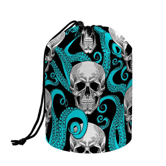 Octopus Tentacles Skull Pattern Print Drawstring Makeup Bag