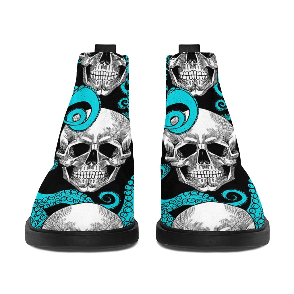 Octopus Tentacles Skull Pattern Print Flat Ankle Boots