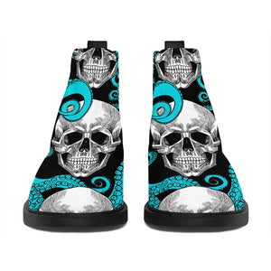 Octopus Tentacles Skull Pattern Print Flat Ankle Boots