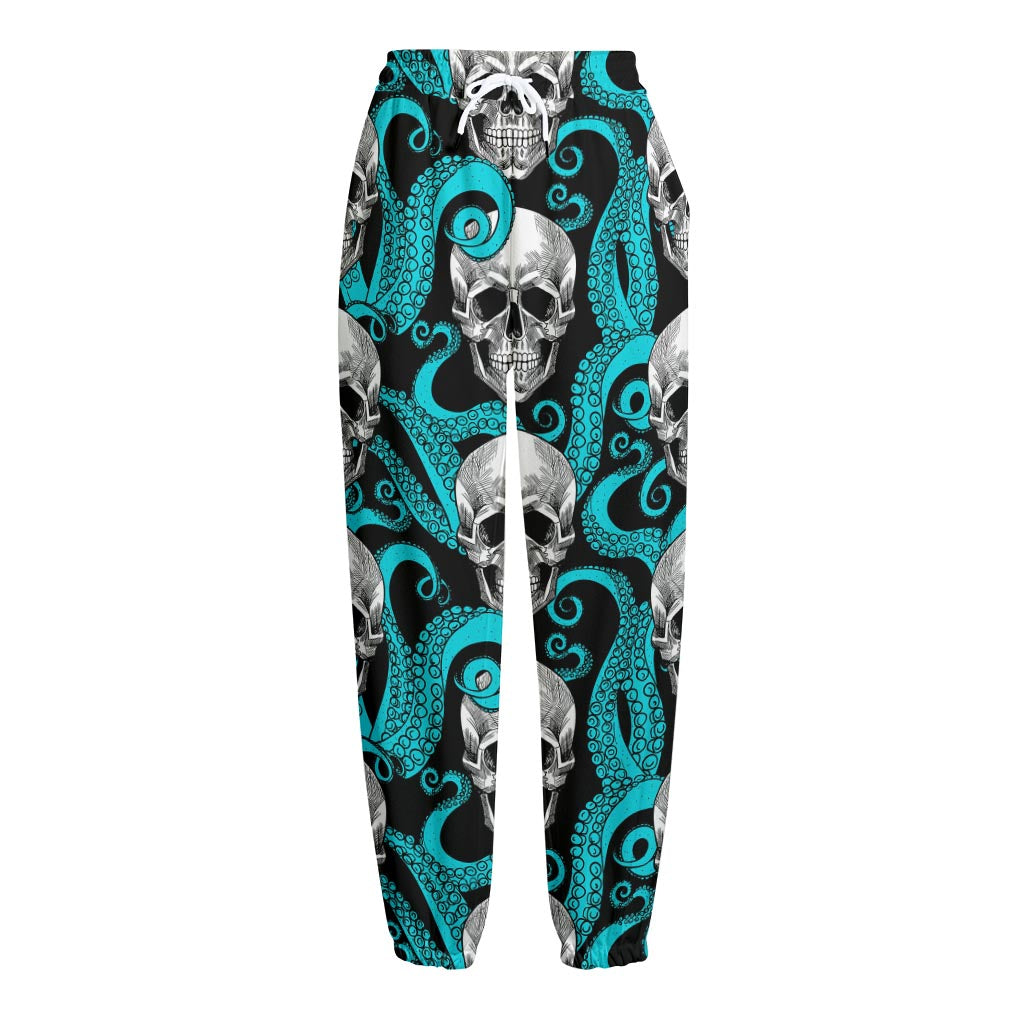 Octopus Tentacles Skull Pattern Print Fleece Lined Knit Pants