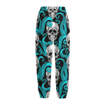 Octopus Tentacles Skull Pattern Print Fleece Lined Knit Pants