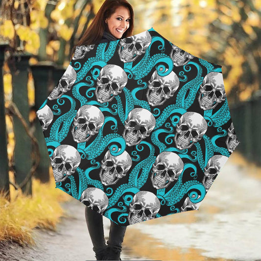 Octopus Tentacles Skull Pattern Print Foldable Umbrella