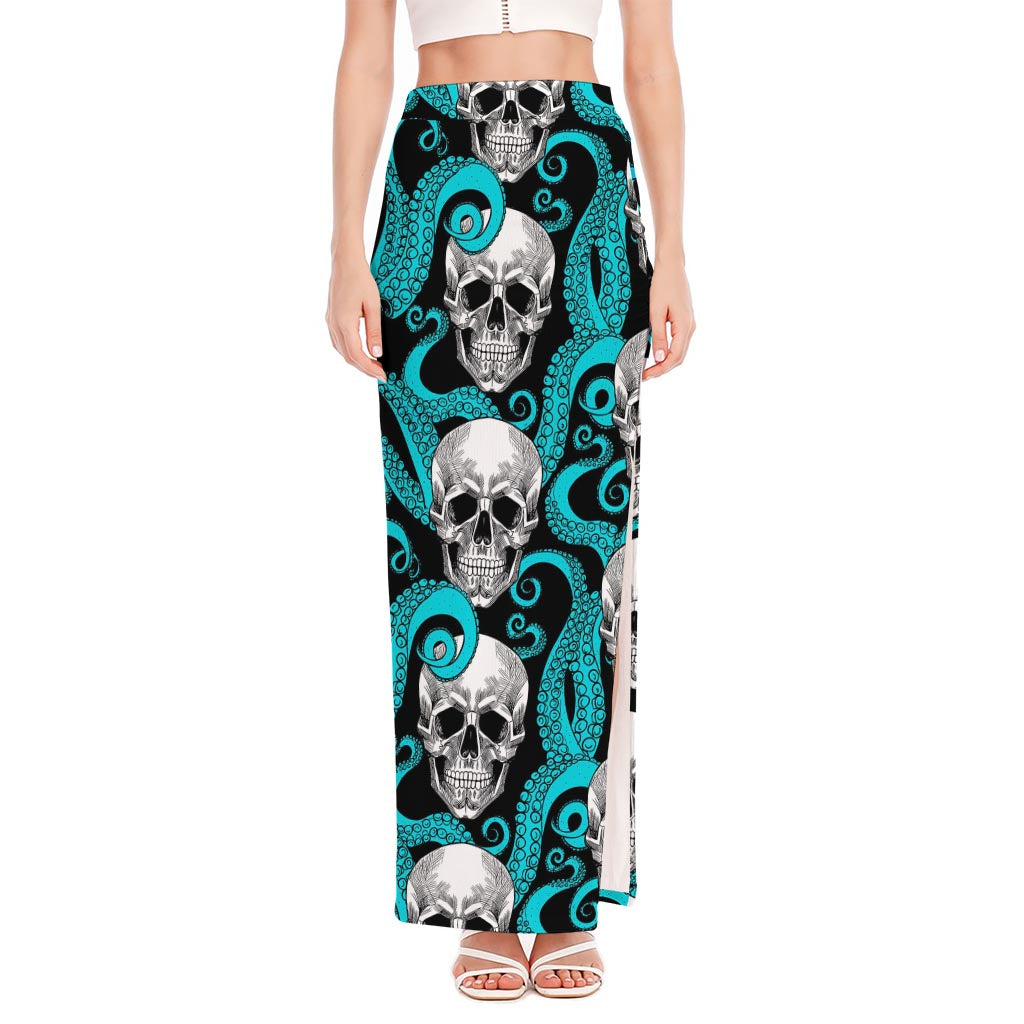 Octopus Tentacles Skull Pattern Print High Slit Maxi Skirt