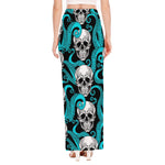Octopus Tentacles Skull Pattern Print High Slit Maxi Skirt