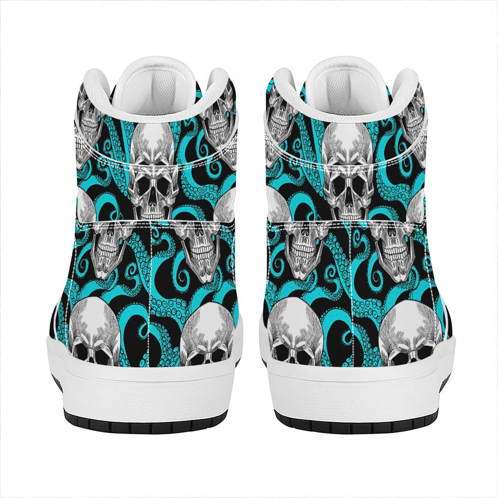 Octopus Tentacles Skull Pattern Print High Top Leather Sneakers