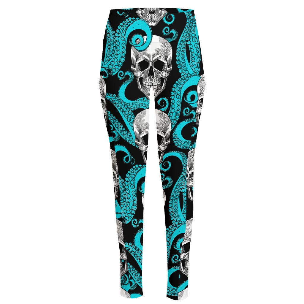 Octopus Tentacles Skull Pattern Print High-Waisted Pocket Leggings