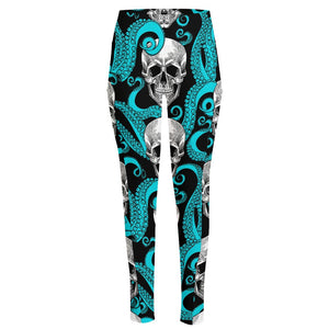 Octopus Tentacles Skull Pattern Print High-Waisted Pocket Leggings